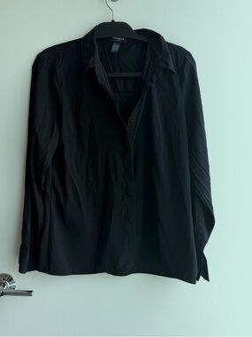 Express Portofino Long Sleeve Relaxed Fit Button Down Shirt in Black Size Large